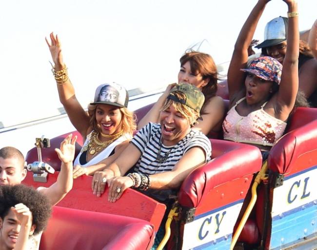 Beyonce rides the Cyclone at Coney Island, NY.