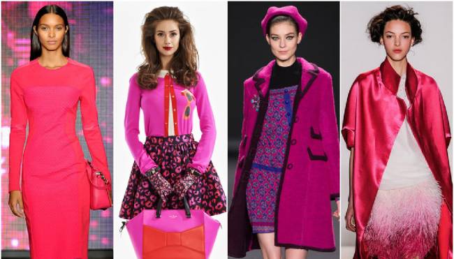 Deep Pink is the color for fall. DKNY, Kate Spade, Anna Sui and Lela Rosa (L to R).