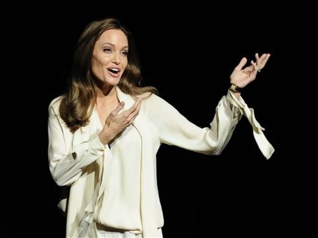 Angelina Jolie makes guest appearance at CinemaCon in Vegas.