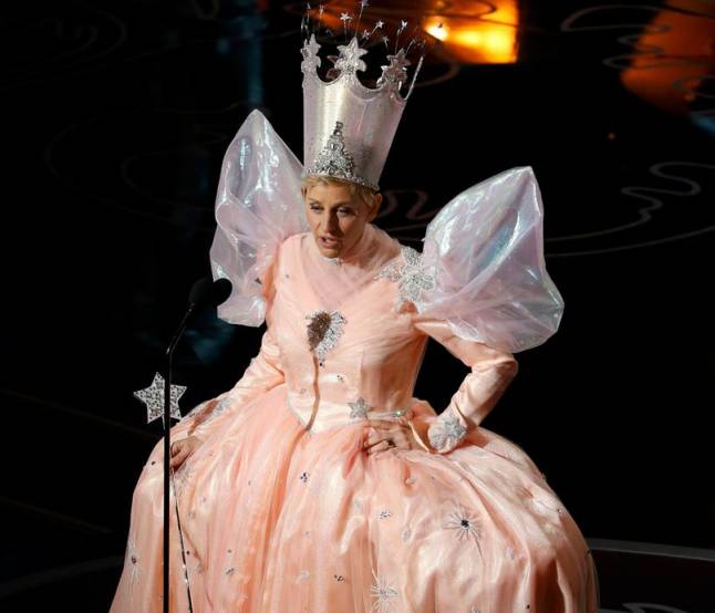 Ellen DeGeneres looking chic in a Fairy Dress hosting the 2014 Oscars.