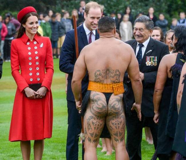 The Duke and Duchess of Cambridge greet New Zealand Maori Warrior