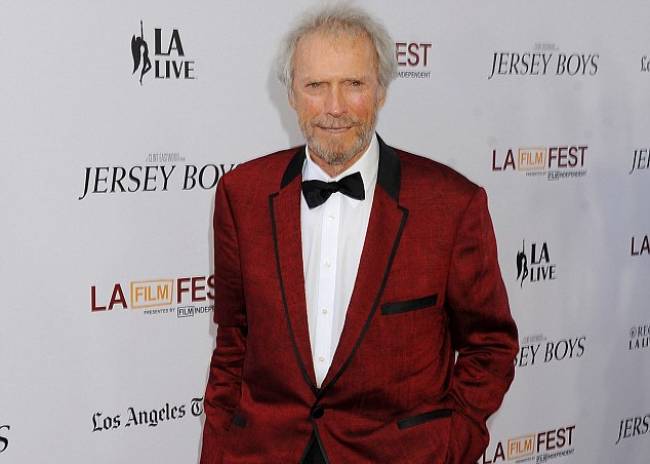 Clint Eastwood looking dapper in Red Txedo for Premiere of his film 'Jersey Boys'