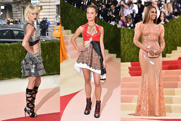 Taylor Swift in Louis Vuitton, Alicia Vikander in Louis Vuitton and Beyonce in Givenchy.